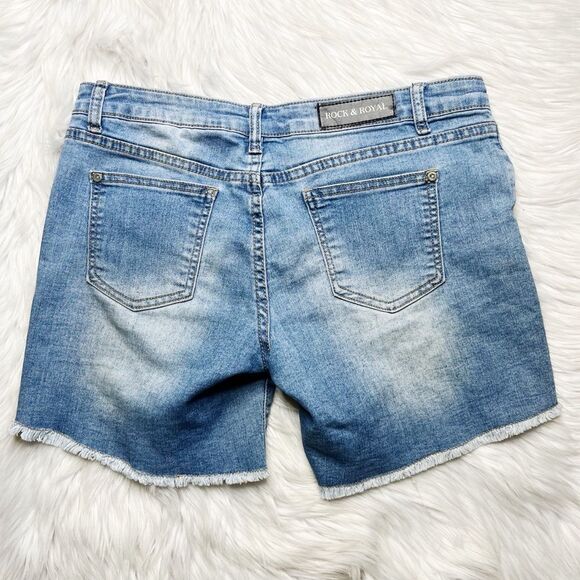 Rock and Royal Cut Off Distressed Midi Shorts Light Wash Medium - Picture 2 of 3